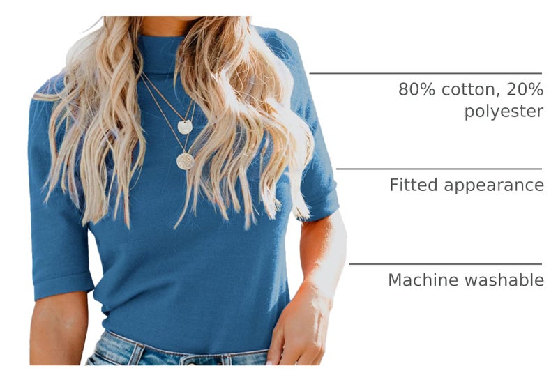 LIYOHON Womens Tops Dressy Casual Mock Turtleneck Business Short Sleeve T Shirts Going Out Tops 2025 Blue-M - Image 4